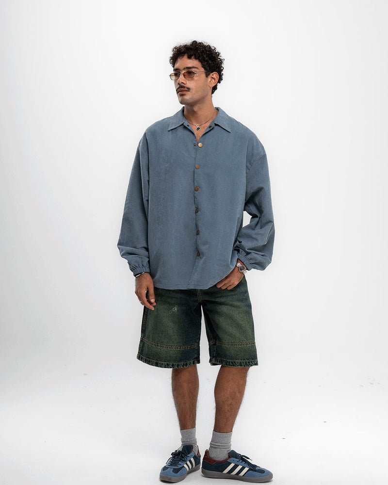 In Your Shoe Blue Oversized Textured Windbreaker - Image 5