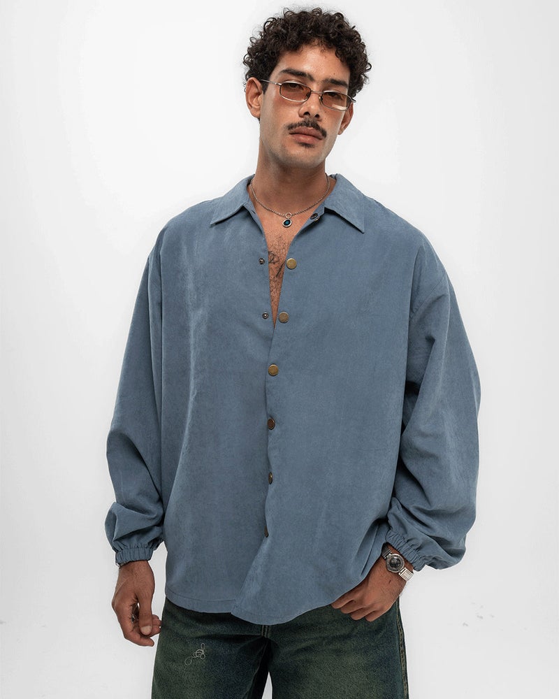 In Your Shoe Blue Oversized Textured Windbreaker - Image 3