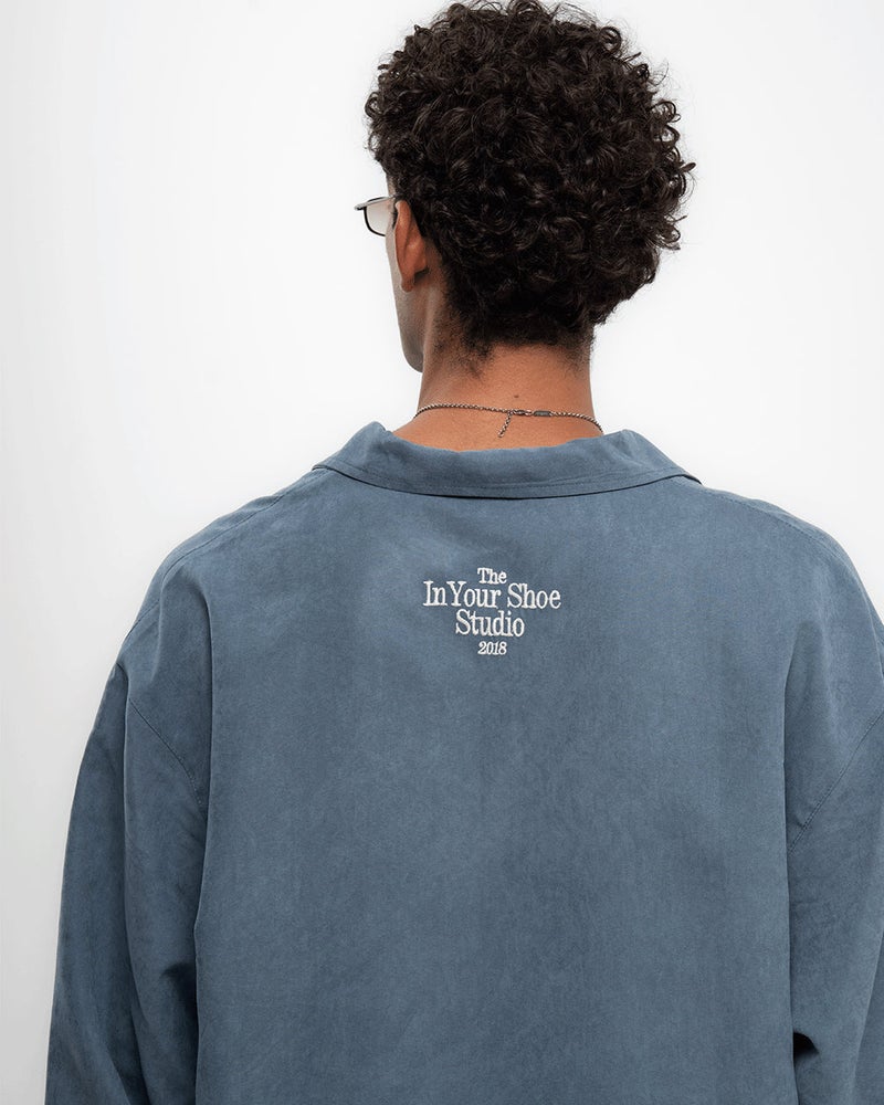 In Your Shoe Blue Oversized Textured Windbreaker - Image 4