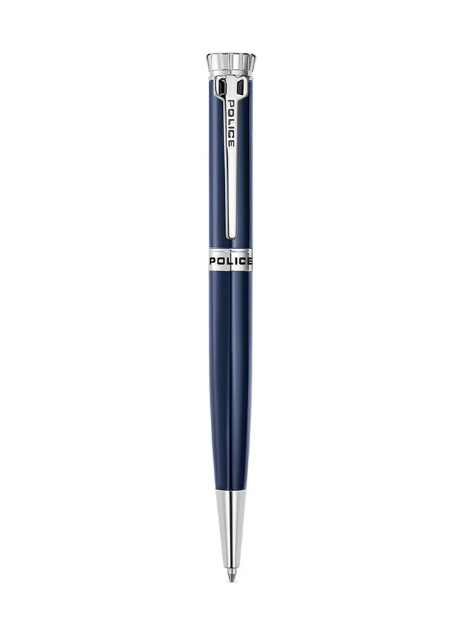 POLICE Iconic P Monogram Crown Faceted Cap Black Finish Stainless Steel Pen