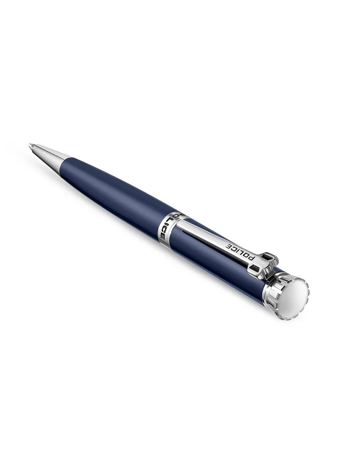 POLICE Iconic P Monogram Crown Faceted Cap Black Finish Stainless Steel Pen