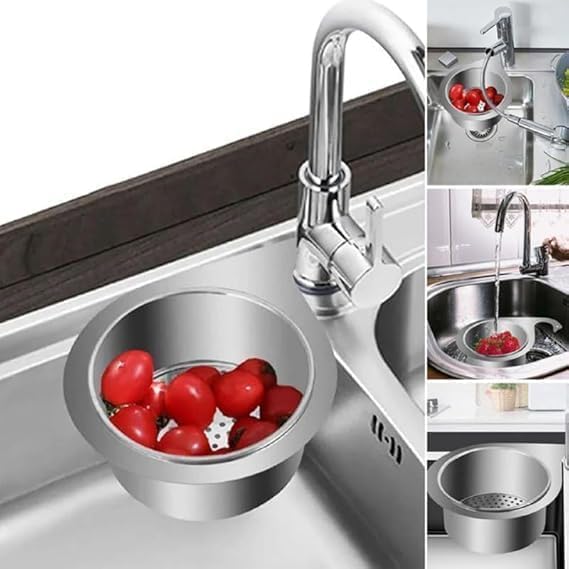 NETZILLA Steel Sink Strainer Basket Swan Drain Rack Multipurpose Triangle Sink Drainer Basket Hanging Filtering Draining Rack for Sink Food Kitchen Vegetables Fruits Kitchen Food Drain Basket Filter - Image 5