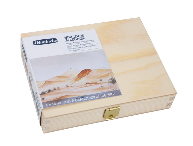 Schmincke HORADAM AQUARELL SuperGranulation Set Desert 5 x 15 ml tubes 74 869 097 wooden box very strong granulating colors finest supergranulating watercolors - Image 2
