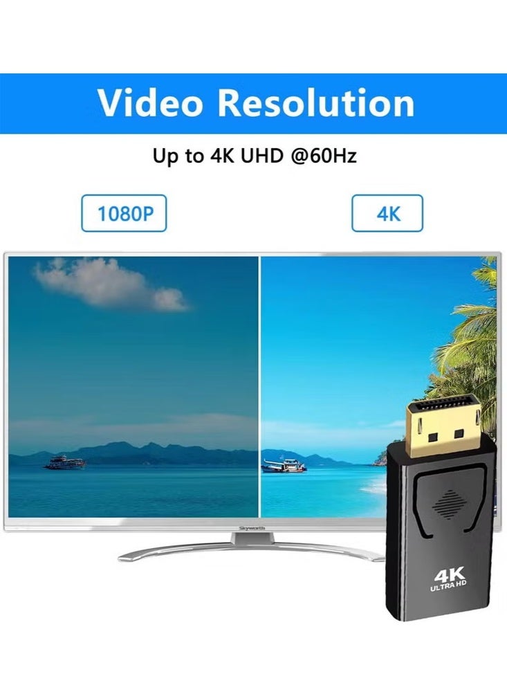 4K DisplayPort to HDMI Adapter, 2 Pack Uni-Directional DP PC to HDMI Monitor Converter, 4K Ultra HD DP Display Port to HDMI Adapter(Male to Female), Compatible for Lenovo Dell HP and Other Brand (Bl - Image 2