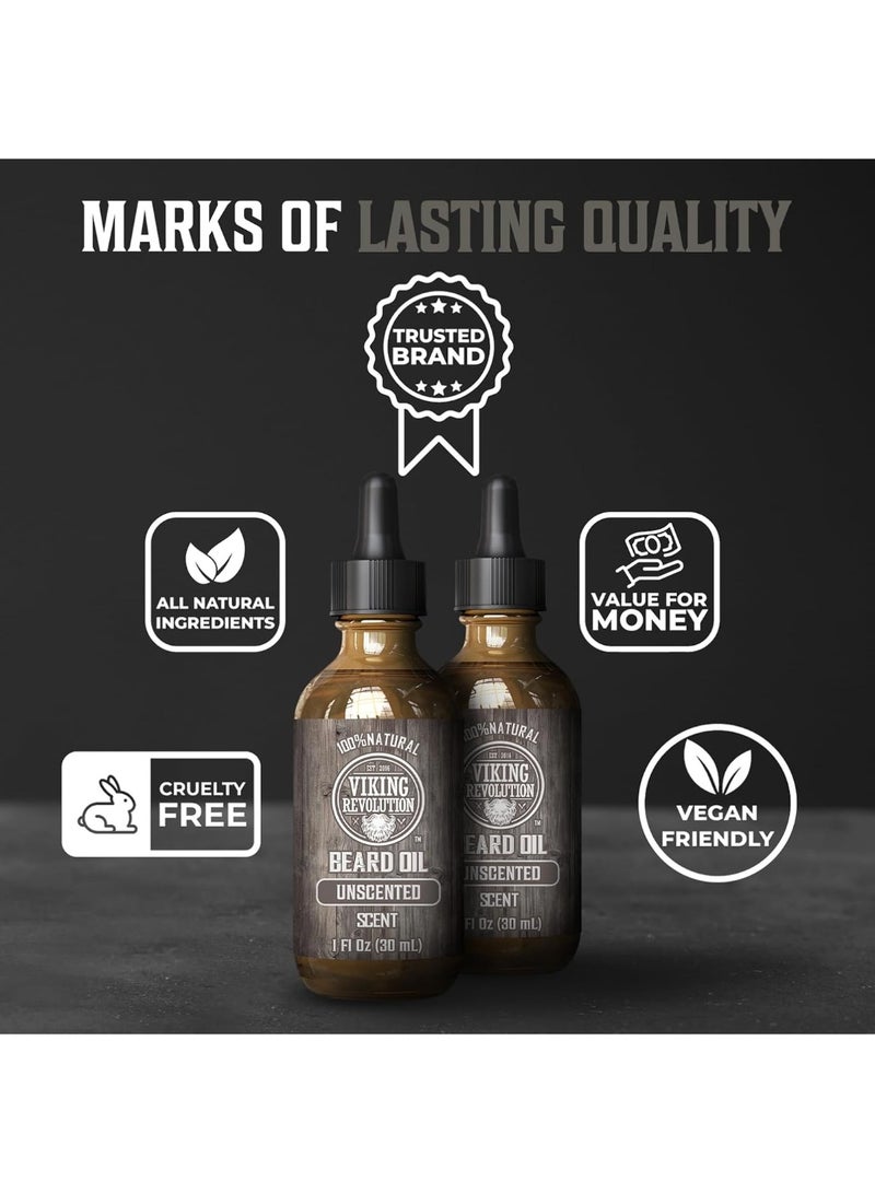 Viking Revolution Men's Beard Oil with Argan and Jojoba Oils - Natural Softener and Conditioner, Strengthens and Moisturizes (Unscented, 2 Pack) - Image 5