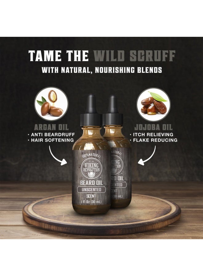 Viking Revolution Men's Beard Oil with Argan and Jojoba Oils - Natural Softener and Conditioner, Strengthens and Moisturizes (Unscented, 2 Pack) - Image 3