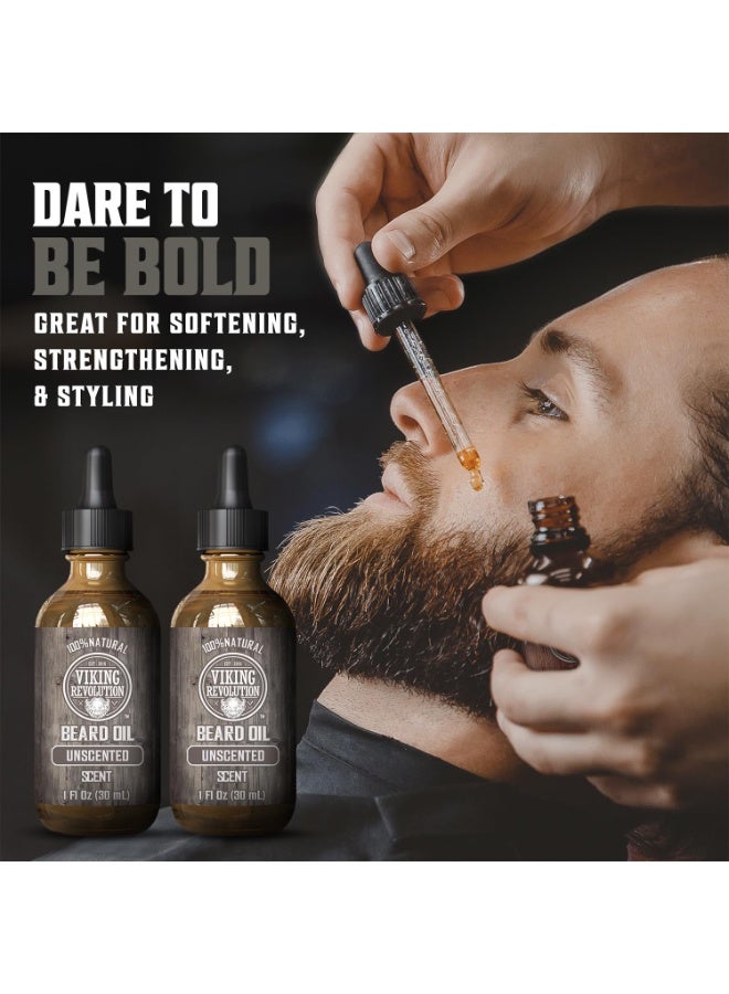 Viking Revolution Men's Beard Oil with Argan and Jojoba Oils - Natural Softener and Conditioner, Strengthens and Moisturizes (Unscented, 2 Pack) - Image 4