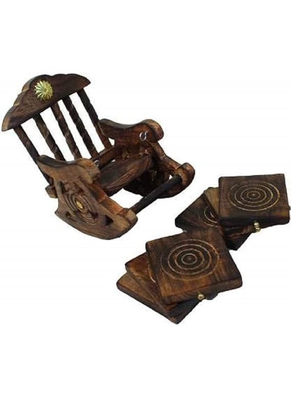 Design Accent Design Accent Handcrafted Wooden Miniature Rocking Chair Design Tea CoasterCoffeeDrink hotKitchenDining TableOfficeRestaurant Set of 6  - Image 3
