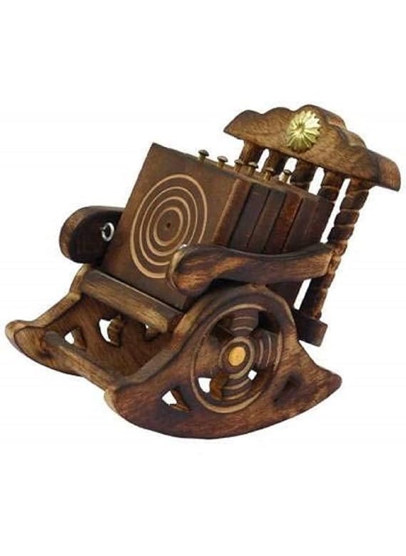 Design Accent Design Accent Handcrafted Wooden Miniature Rocking Chair Design Tea CoasterCoffeeDrink hotKitchenDining TableOfficeRestaurant Set of 6  - Image 1