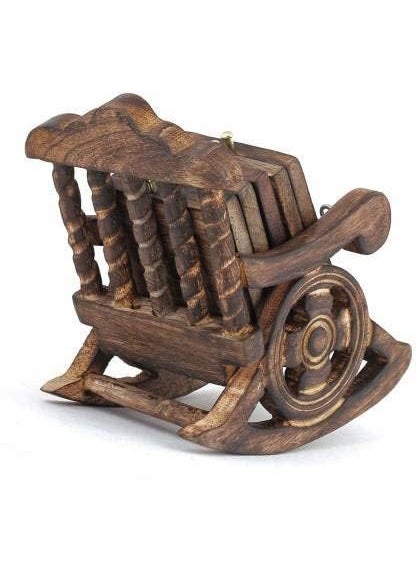 Design Accent Design Accent Handcrafted Wooden Miniature Rocking Chair Design Tea CoasterCoffeeDrink hotKitchenDining TableOfficeRestaurant Set of 6  - Image 2