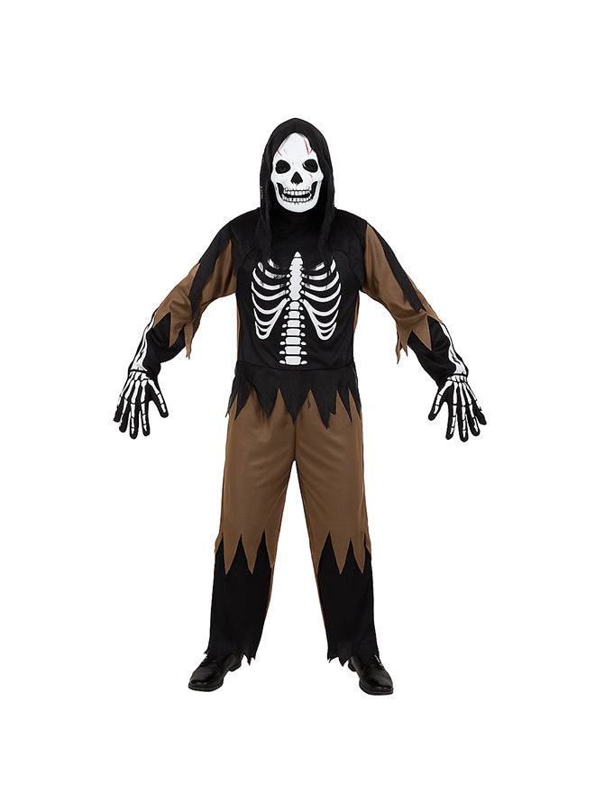 Skeleton Zombie Adult Halloween Costume with Shirt, Pants, Hood, Mask & Gloves – Standard Size - Image 1