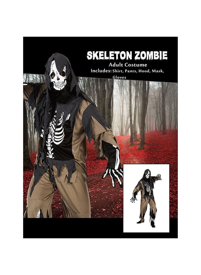Skeleton Zombie Adult Halloween Costume with Shirt, Pants, Hood, Mask & Gloves – Standard Size - Image 2