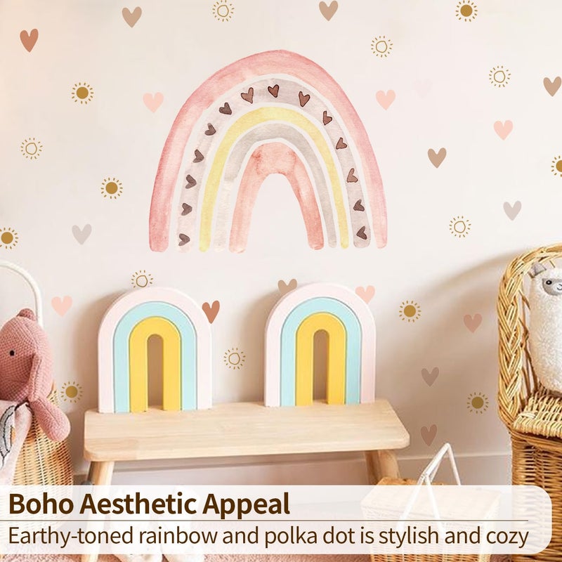 funlife Large Watercolor Rainbow Wall Decals Peel and Stick, Boho Yellow Sun Decal Boho Heart Wall Sticker for Girls Bedroom Decor, Kids Nursery Room Sunrise Playroom Wall Art Decor Decal - Image 5