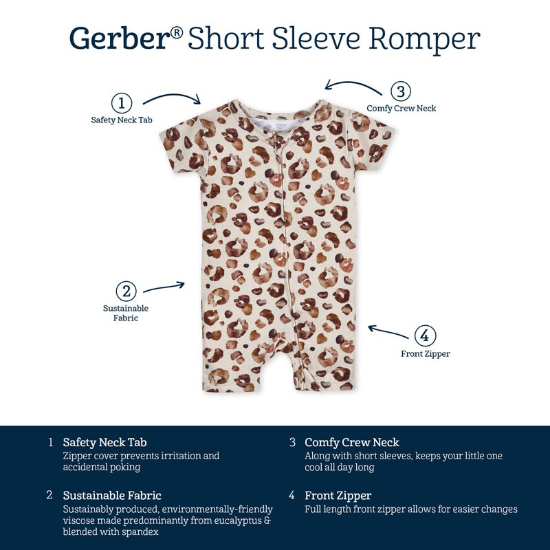 Gerber Unisex Baby Buttery Soft Short Sleeve Romper With Viscose Made From Eucalyptus  Leopard  12 Months - Image 5