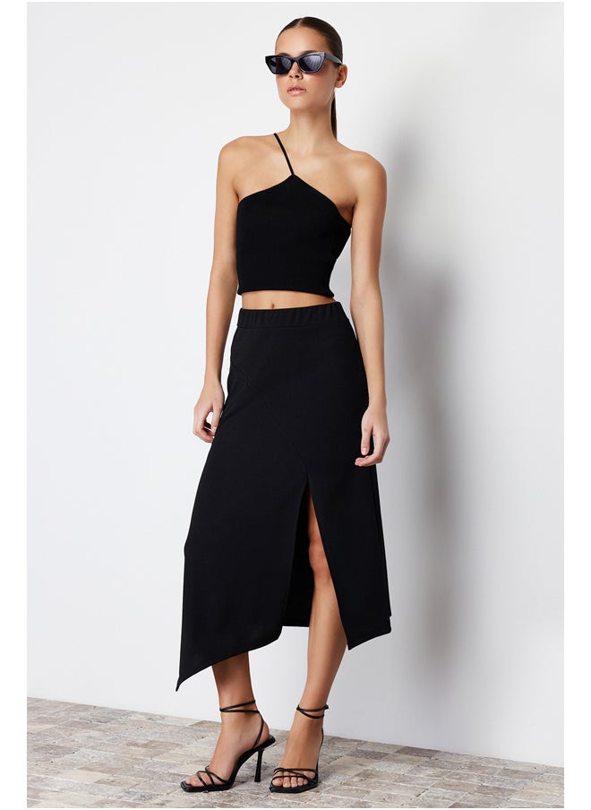 trendyol - Black Asymmetric Cut Out and Slit Detail Maxi Skirt TWOSS24ET00043 - Image 1