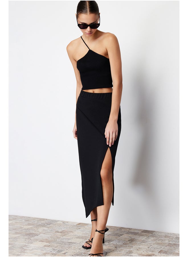 trendyol - Black Asymmetric Cut Out and Slit Detail Maxi Skirt TWOSS24ET00043 - Image 1