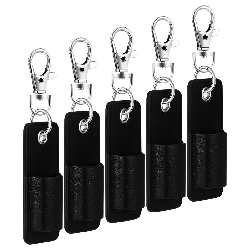 5PCS Lanyard Pen Holder: Anti Lost Badge Keychain Holder Clip for Pen - Faux Leather and Metal Pencil Key Chain for Courier Teacher - Image 3