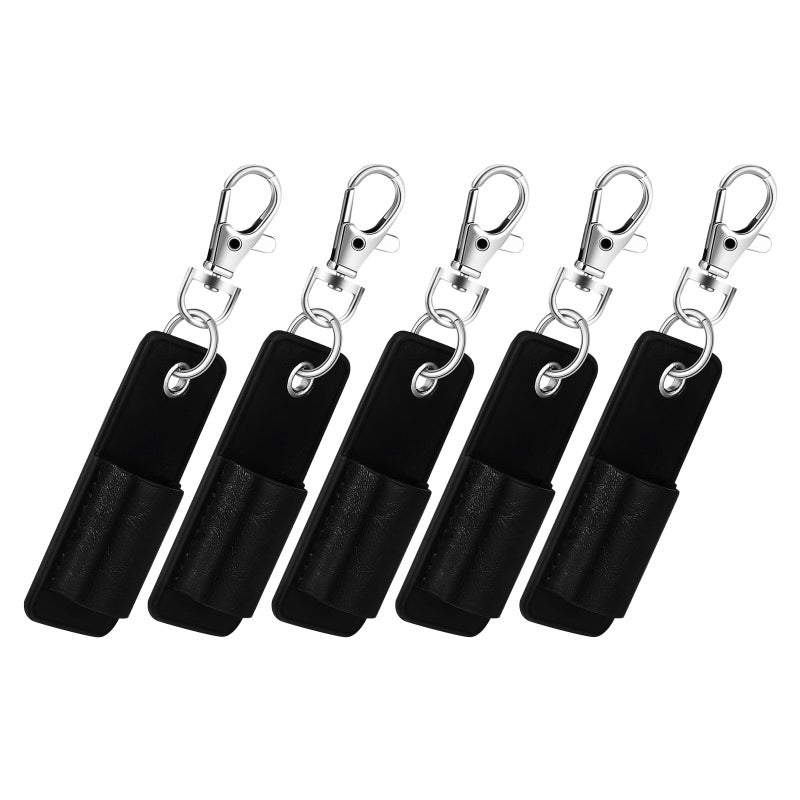 5PCS Lanyard Pen Holder: Anti Lost Badge Keychain Holder Clip for Pen - Faux Leather and Metal Pencil Key Chain for Courier Teacher - Image 1