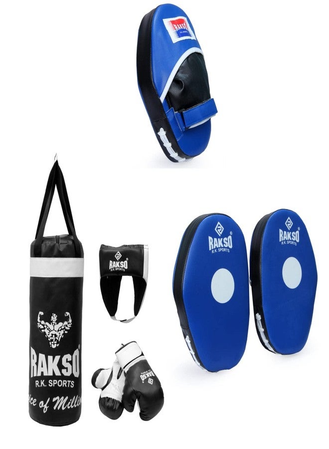 Rakso Silver Boxing Kit Set with Focus pad Combo for Joiner Kids with Boxing Gloves with Boxing Head Guard Punching Bag for Kids 3 to 10 Years Kids