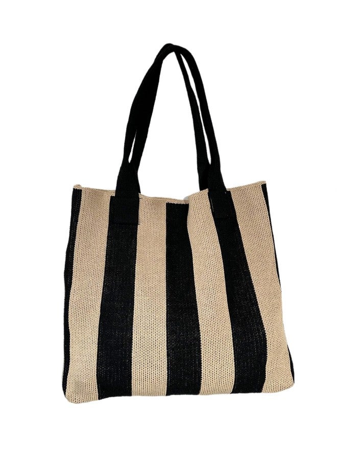 ENBEI Women's tote bags aesthetic Shoulder Handbags Hand crocheted Bags large Shoulder Shopping Bag large satchel cute Bag (Black and Khaki) - Image 1