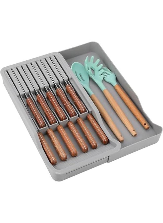 HOOKOR Durku Knife Holder, In Drawer Knife Block Holder with Expandable Cutlery Tray Kitchen Drawer Organizer Insert-Holds 11 Knives for Save Space & Kitchen Safety  - Image 1