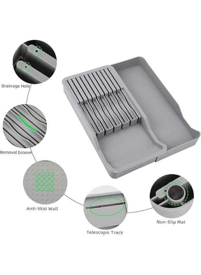 HOOKOR Durku Knife Holder, In Drawer Knife Block Holder with Expandable Cutlery Tray Kitchen Drawer Organizer Insert-Holds 11 Knives for Save Space & Kitchen Safety  - Image 3