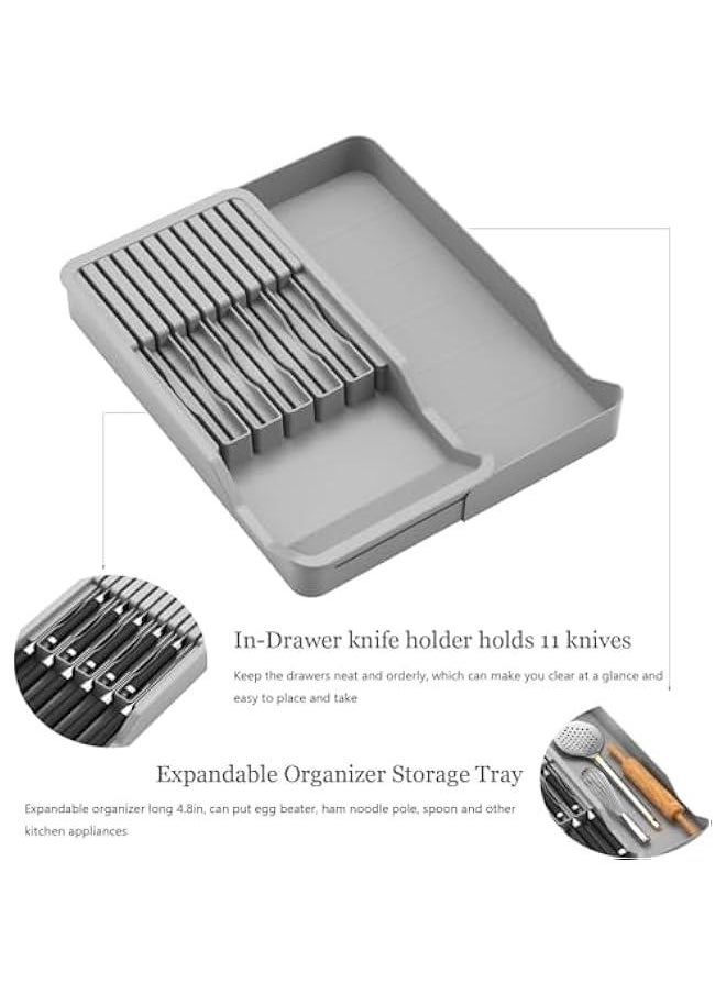 HOOKOR Durku Knife Holder, In Drawer Knife Block Holder with Expandable Cutlery Tray Kitchen Drawer Organizer Insert-Holds 11 Knives for Save Space & Kitchen Safety  - Image 4