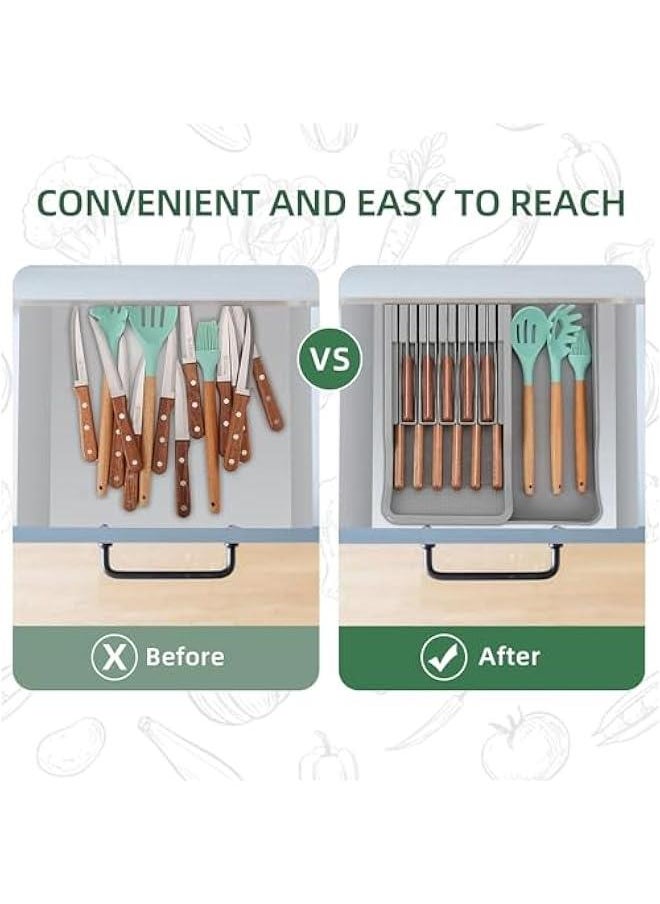 HOOKOR Durku Knife Holder, In Drawer Knife Block Holder with Expandable Cutlery Tray Kitchen Drawer Organizer Insert-Holds 11 Knives for Save Space & Kitchen Safety  - Image 5