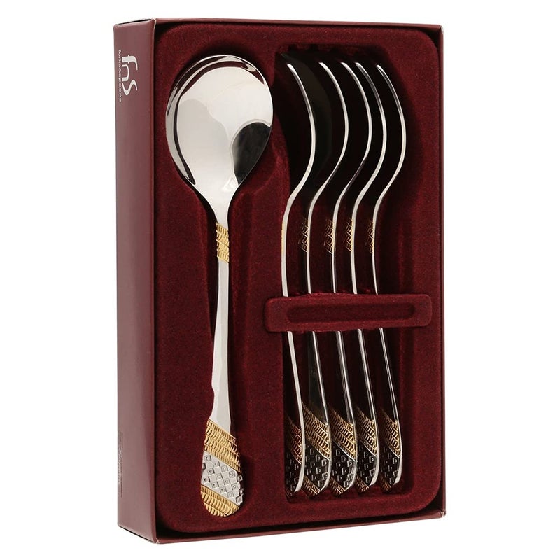Fns Imperio 24 Karat Gold Plated Stainless Steel Soup Spoon, Set of 6 (6 Soup Spoon) - Image 3