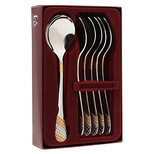 Fns Imperio 24 Karat Gold Plated Stainless Steel Soup Spoon, Set of 6 (6 Soup Spoon) - Image 1