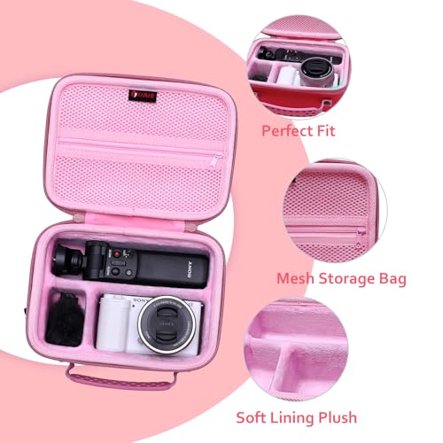 XANAD Hard Case for Sony Alpha ZV-E10 / ZV-1 / ZV-1F / ZV-E10 II/ZV-1 II Vlogging Camera with Vlogger Accessory Kit Tripod (GP-VPT2 BT) and Microphone - Carrying Storage Bag（Pink） - Image 2