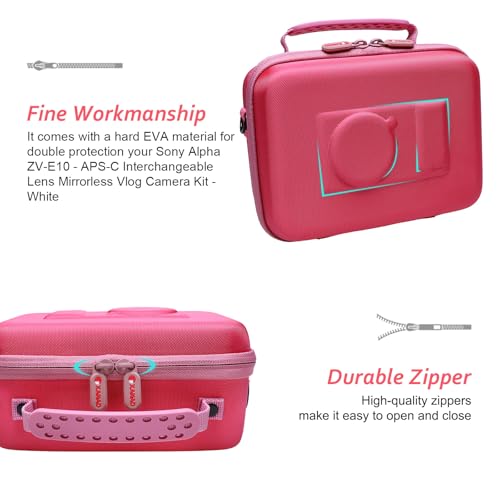 XANAD Hard Case for Sony Alpha ZV-E10 / ZV-1 / ZV-1F / ZV-E10 II/ZV-1 II Vlogging Camera with Vlogger Accessory Kit Tripod (GP-VPT2 BT) and Microphone - Carrying Storage Bag（Pink） - Image 5