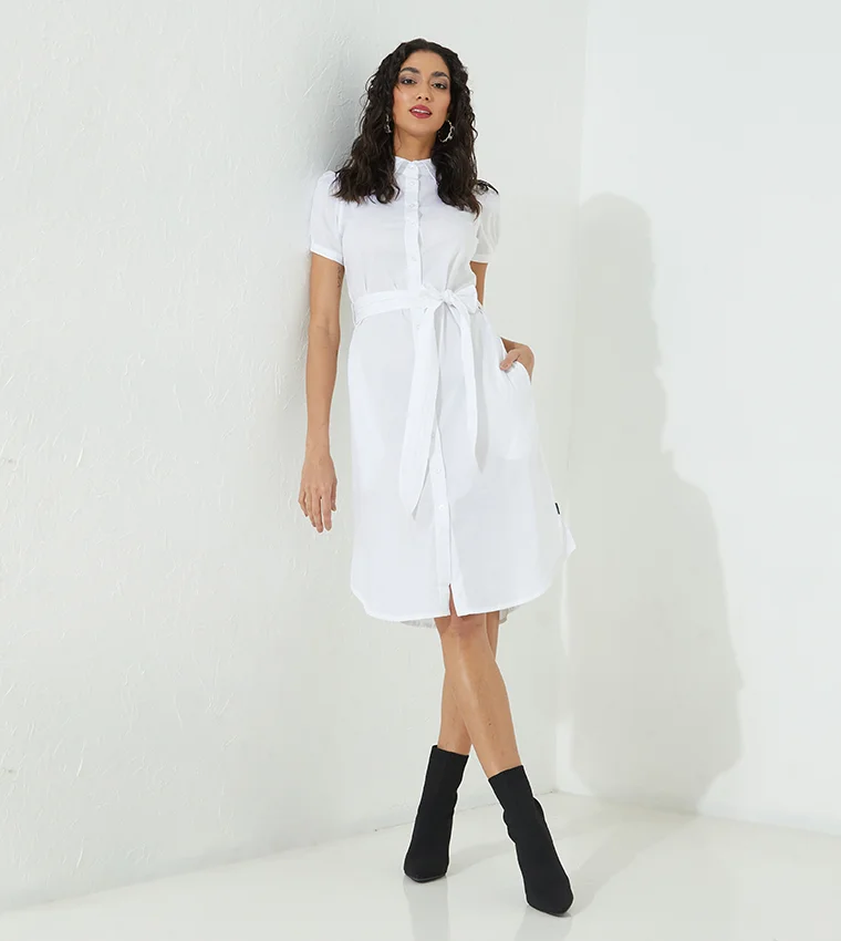 Logo Collared Shirt Knee Length Dress