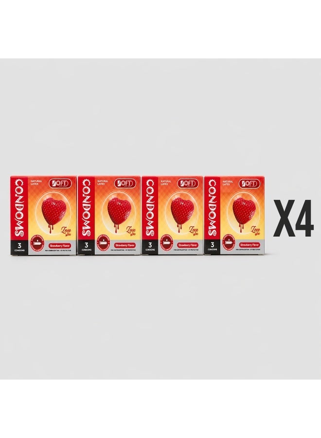 سوفت واقي ذكري بنكهة الفراولة من SOFT Medical – 4 عبوات × 3 قطع، لاتكس طبيعي، كلاسيك مزلق، للاستخدام الشخصي للبالغين - Image 1
