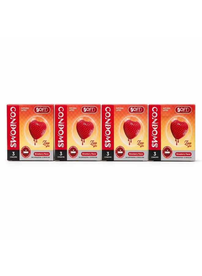 سوفت واقي ذكري بنكهة الفراولة من SOFT Medical – 4 عبوات × 3 قطع، لاتكس طبيعي، كلاسيك مزلق، للاستخدام الشخصي للبالغين - Image 3