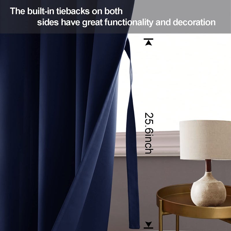 JIUZHEN Blackout Curtains with Tiebacks - Thermal Insulated  Light Blocking and Noise Reducing Grommet Curtain Drapes for Bedroom and Living Room  Set of 2 Panels  42 x 84 Inches Long  Navy Blue - Image 3