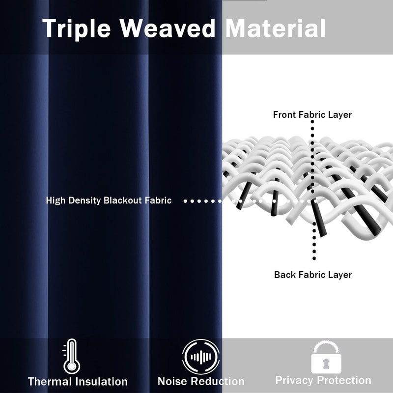 JIUZHEN Blackout Curtains with Tiebacks - Thermal Insulated  Light Blocking and Noise Reducing Grommet Curtain Drapes for Bedroom and Living Room  Set of 2 Panels  42 x 84 Inches Long  Navy Blue - Image 4
