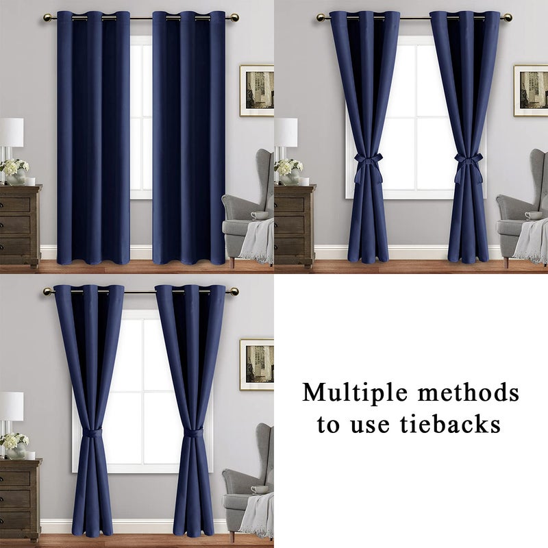 JIUZHEN Blackout Curtains with Tiebacks - Thermal Insulated  Light Blocking and Noise Reducing Grommet Curtain Drapes for Bedroom and Living Room  Set of 2 Panels  42 x 84 Inches Long  Navy Blue - Image 5