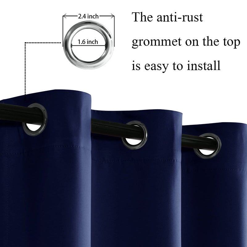 JIUZHEN Blackout Curtains with Tiebacks - Thermal Insulated  Light Blocking and Noise Reducing Grommet Curtain Drapes for Bedroom and Living Room  Set of 2 Panels  42 x 84 Inches Long  Navy Blue - Image 2