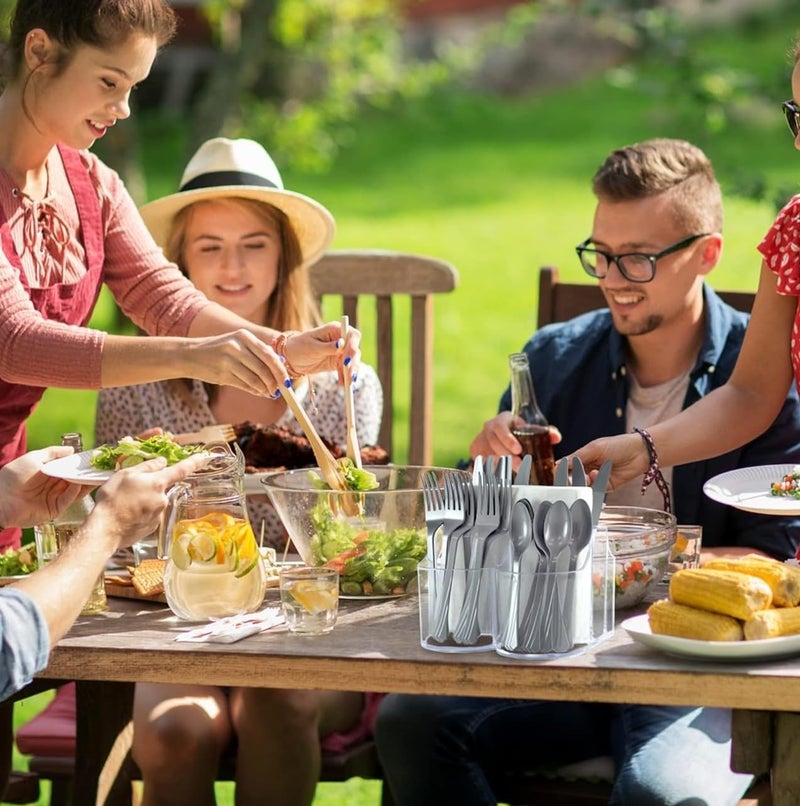 AMBSS SYS Home Collection 5 Compartment Classic Acrylic Napkin Holder with Cutlery Organizer Caddy Bin, For Spoons, Forks, Knives & Cups Divided Storage! - Image 4