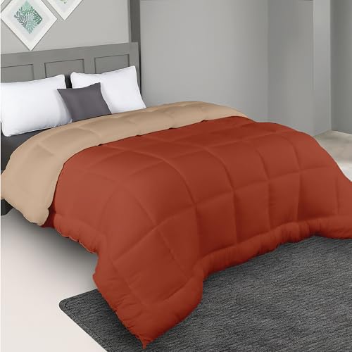bien LIVING Plush Reversible Microfiber Comforter Single Bed | 220 GSM Wadding |110 GSM Peached Extra Soft Microfiber Fabric,All Weather Comforter Single Bed (60 X 90 Inches) Rust + Sandy Beige - Image 1