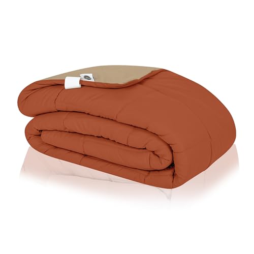 bien LIVING Plush Reversible Microfiber Comforter Single Bed | 220 GSM Wadding |110 GSM Peached Extra Soft Microfiber Fabric,All Weather Comforter Single Bed (60 X 90 Inches) Rust + Sandy Beige - Image 3