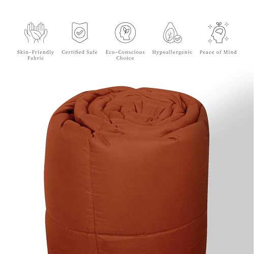 bien LIVING Plush Reversible Microfiber Comforter Single Bed | 220 GSM Wadding |110 GSM Peached Extra Soft Microfiber Fabric,All Weather Comforter Single Bed (60 X 90 Inches) Rust + Sandy Beige - Image 5