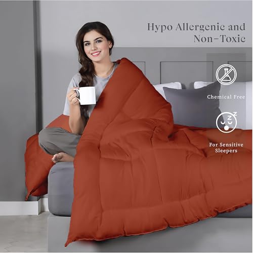 bien LIVING Plush Reversible Microfiber Comforter Single Bed | 220 GSM Wadding |110 GSM Peached Extra Soft Microfiber Fabric,All Weather Comforter Single Bed (60 X 90 Inches) Rust + Sandy Beige - Image 2