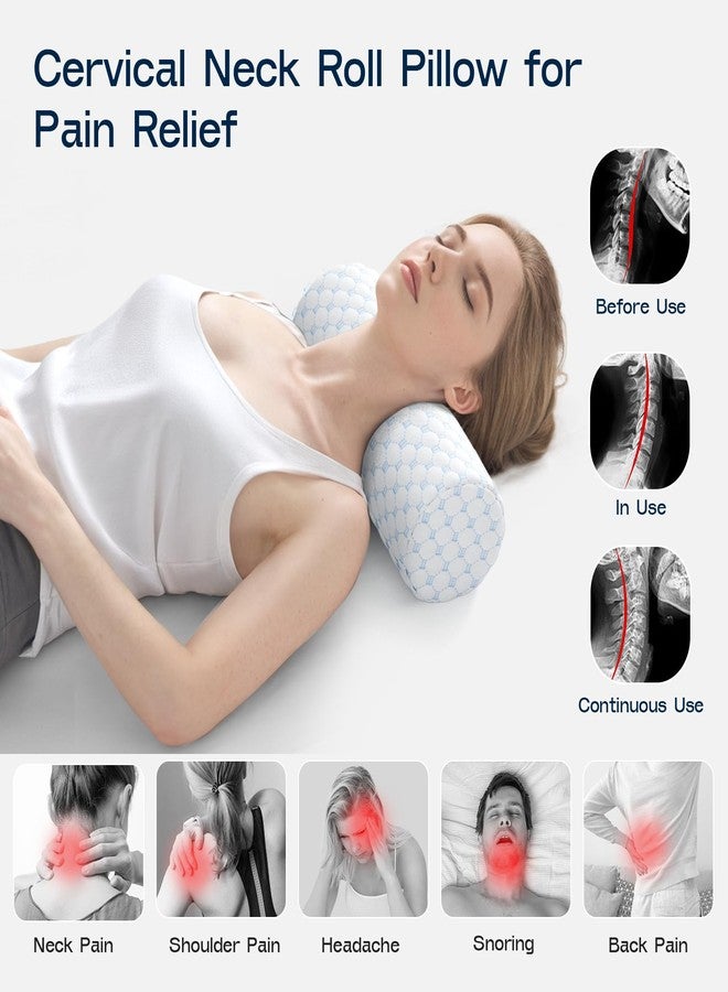 Forcanby Neck Roll Cervical Pillow for Neck Pain Relief - Memory Foam Neck Pillow for Bed | Round Neck Pillows for Sleeping (Cool-Blue) - Image 4