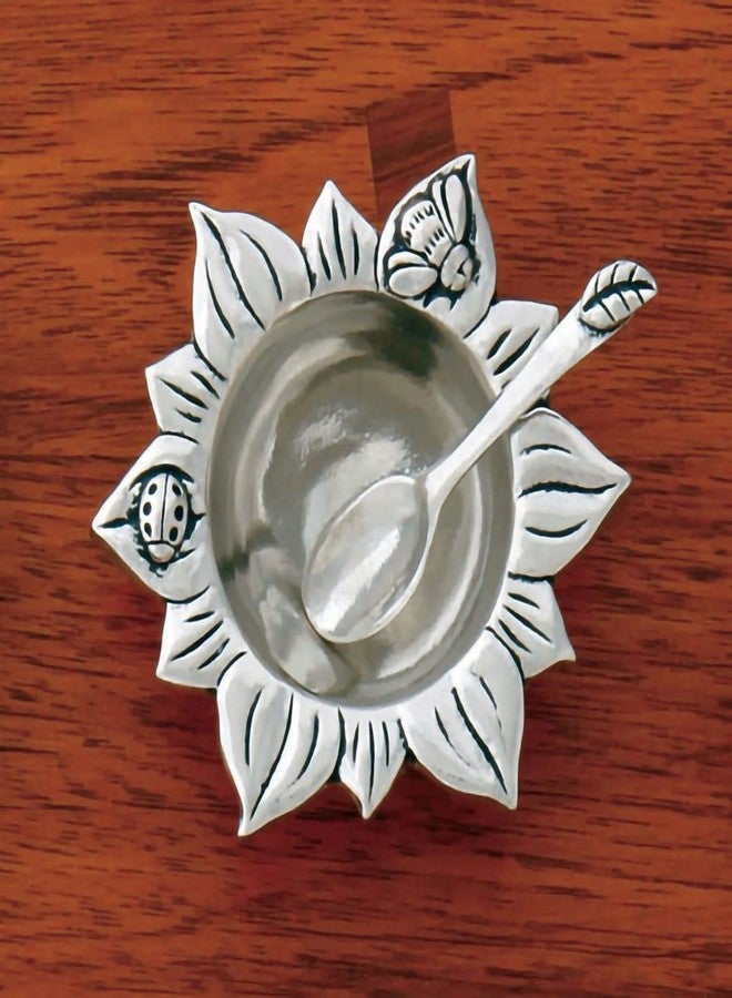 Basic Spirit Sun Flower Salt Bowl with Spoon Pewter Bee Ladybug Cellar Container for Spices Snacks Side Dishes Nature Lover Gift - Image 2