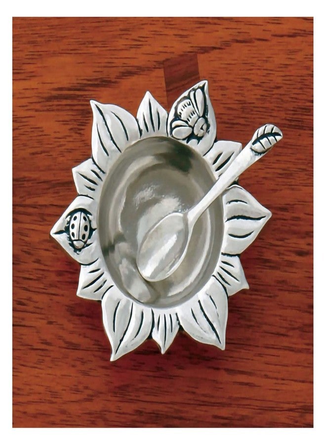 Basic Spirit Sun Flower Salt Bowl with Spoon Pewter Bee Ladybug Cellar Container for Spices Snacks Side Dishes Nature Lover Gift - Image 1