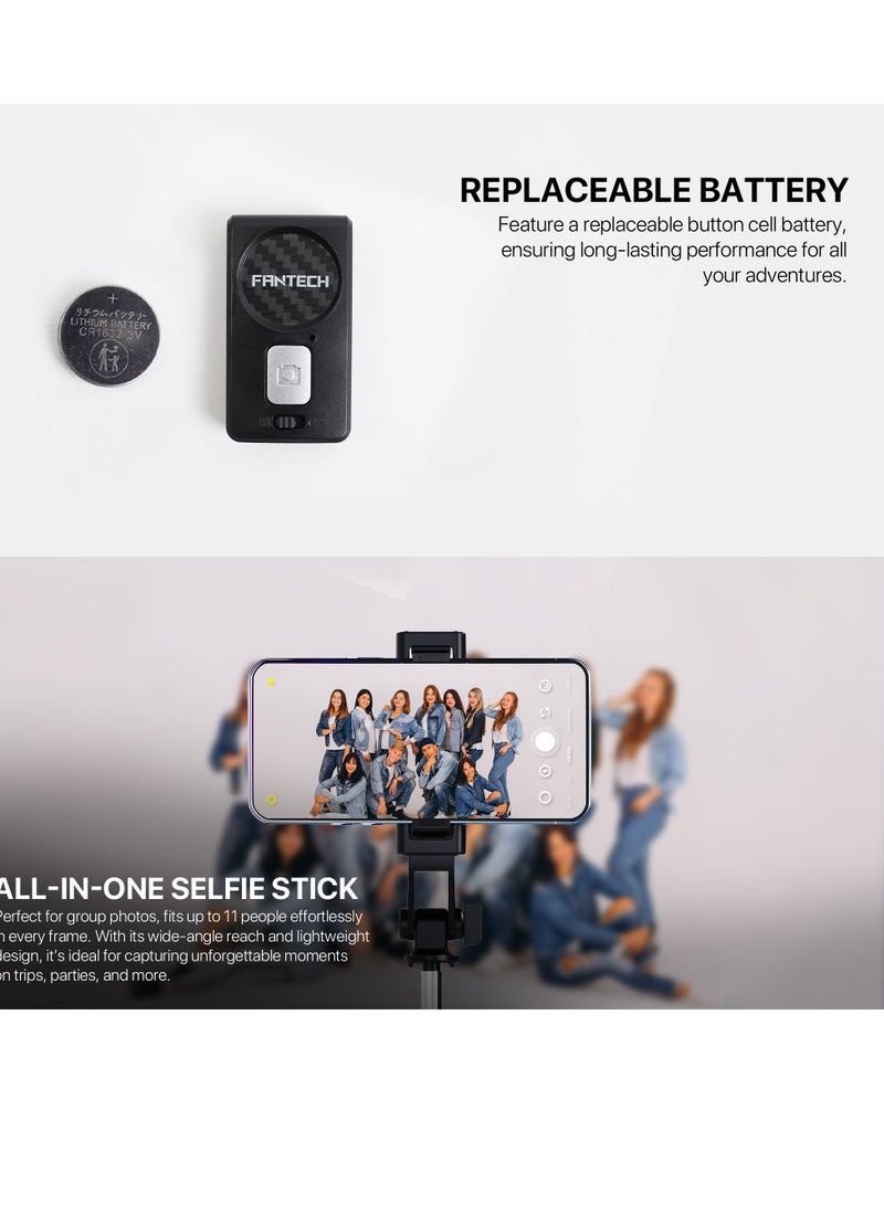 FANTECH Selfie stick tripod, retractable, 360 rotation, wireless remote control, detachable phone holder, lightweight and portable, compatible with iPhone, Samsung, Android, perfect for travel and video blogging - Image 3