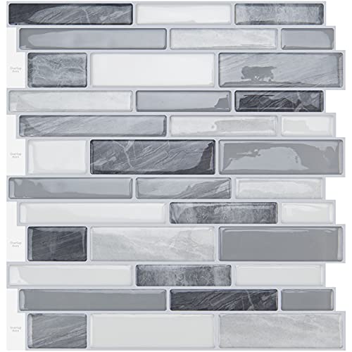 WOWSTAR 10-Sheet Peel and Stick Backsplash Tile for Kitchen Wall, Back Splash Stick On Tiles for Kitchen (12"x 12", Gray) - Image 1