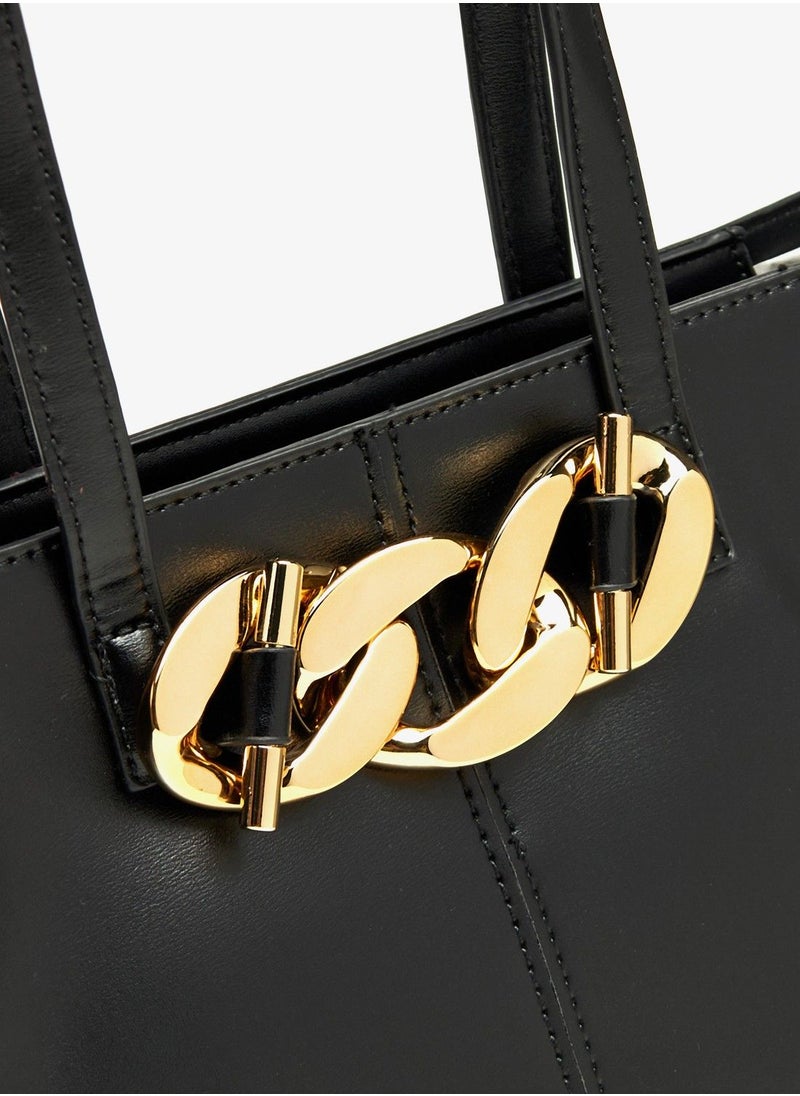 shoexpress - Chunky Chain Accented Tote Bag with Double Handle and Zip Closure - Image 1